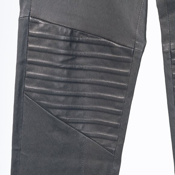 Brunello Cucinelli Grey Leather Quilted Moto Skinny Pants - Picture 8 of 15